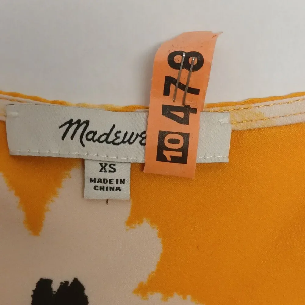 Madewell Yellow White Puff-Sleeve Ikat Floral Daisy Maxi Dress Size XS L3333